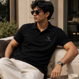 Men's black casual polo t-shirt